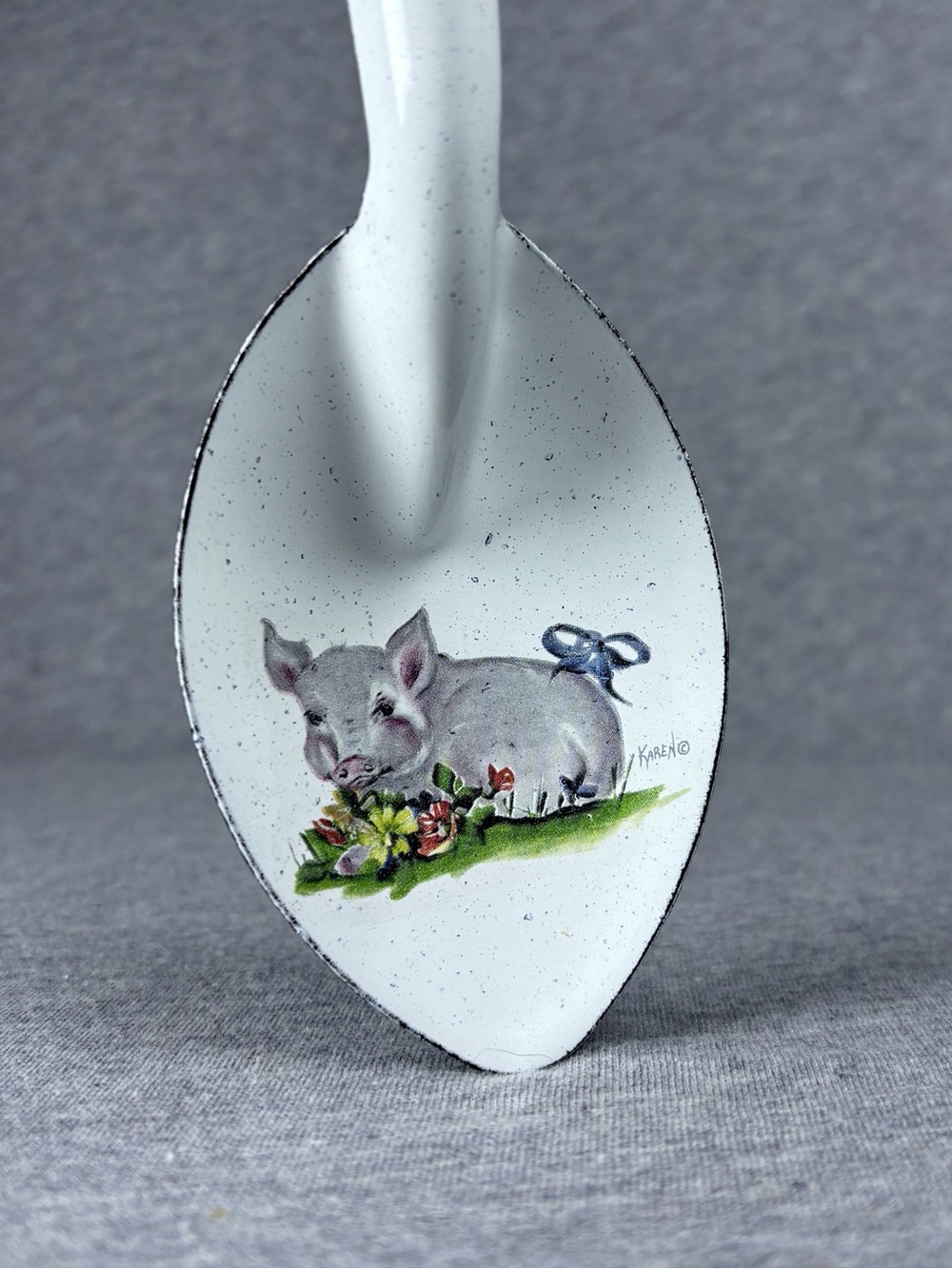 Enamelware Pig Spoon White 12" Kiln Fired Daugherty Studio Karen Farmhouse